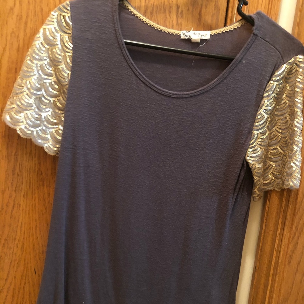 Nice grey top with gold sparkly sleeves